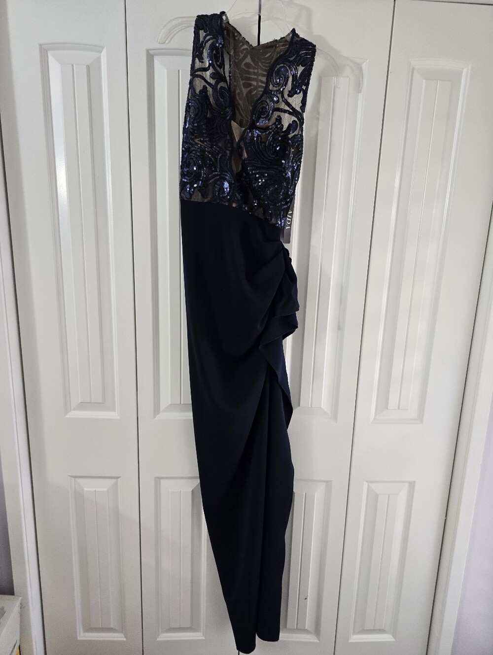 (NWT) Nicole Bakti "Aida" Halterneck Elegant Navy Sequin Racerback Evening Dress - Picture 4 of 14